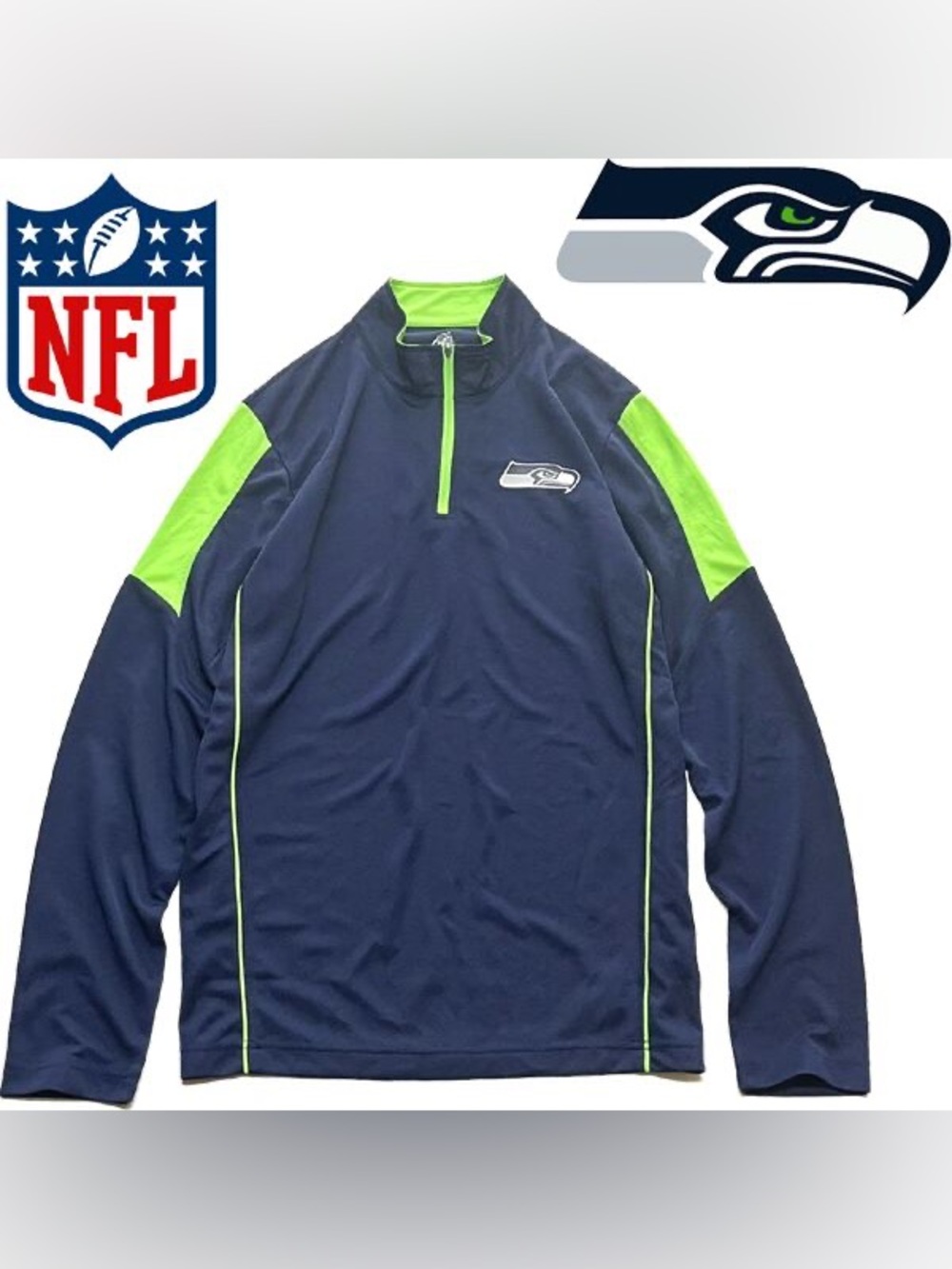 NFL Navy and Neon Green Seattle Seahawks Quarter-Zip Pullover